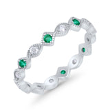 Full Eternity Wedding Band Ring Marquise Round Simulate Green Emerald CZ 925 Sterling Silver