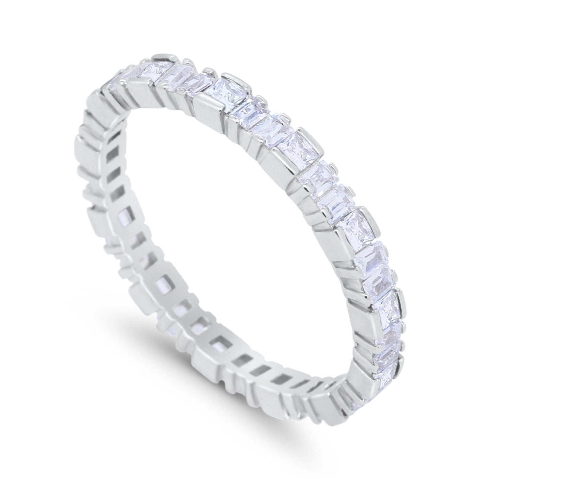 Baguette Princess Full Eternity Wedding Band Ring Round Simulated Cubic Zirconia 925 Sterling Silver