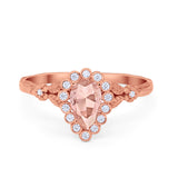 Teardrop Engagement Ring Rose Tone, Simulated Morganite CZ 925 Sterling Silver