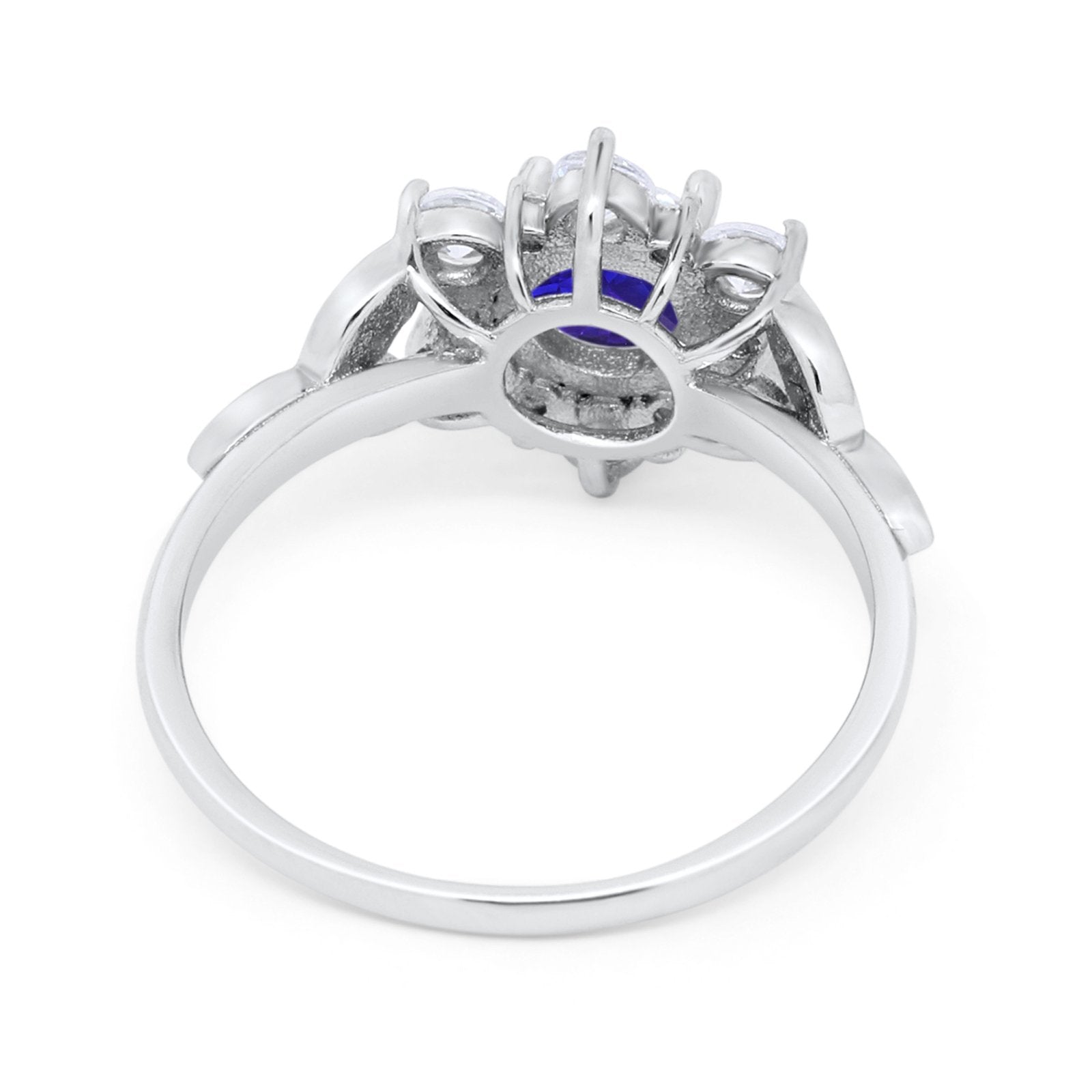 Floral Wedding Cluster Ring Simulated Blue Sapphire CZ 925 Sterling Silver