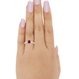 Art Deco Princess Cut Wedding Simulated Ruby CZ Ring 925 Sterling Silver