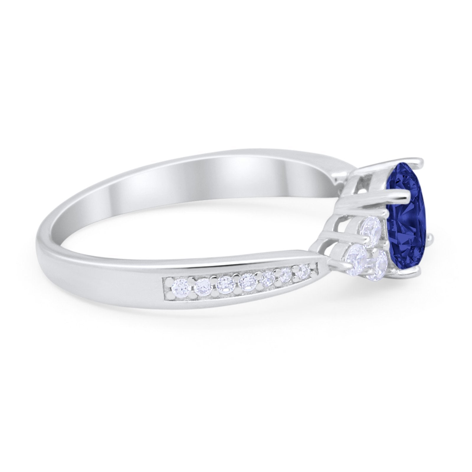 Art Deco Engagement Bridal Ring Simulated Blue Sapphire CZ 925 Sterling Silver