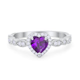 Art Deco Heart Promise Wedding Ring Simulated Amethyst CZ 925 Sterling Silver