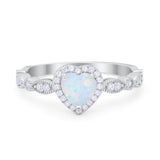 Art Deco Heart Promise Wedding Ring Lab Created White Opal 925 Sterling Silver
