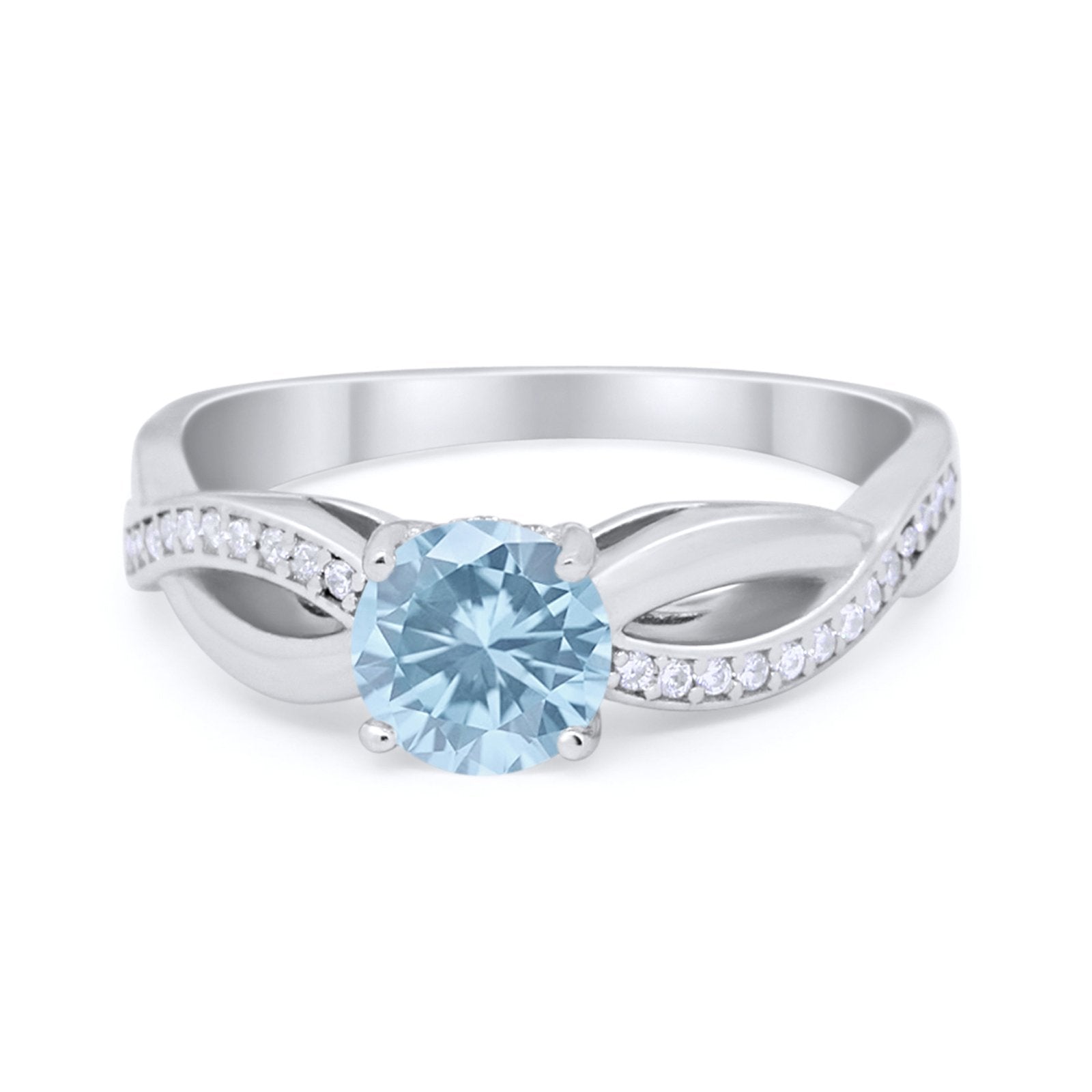 Infinity Shank Engagement Ring Simulated Aquamarine CZ 925 Sterling Silver