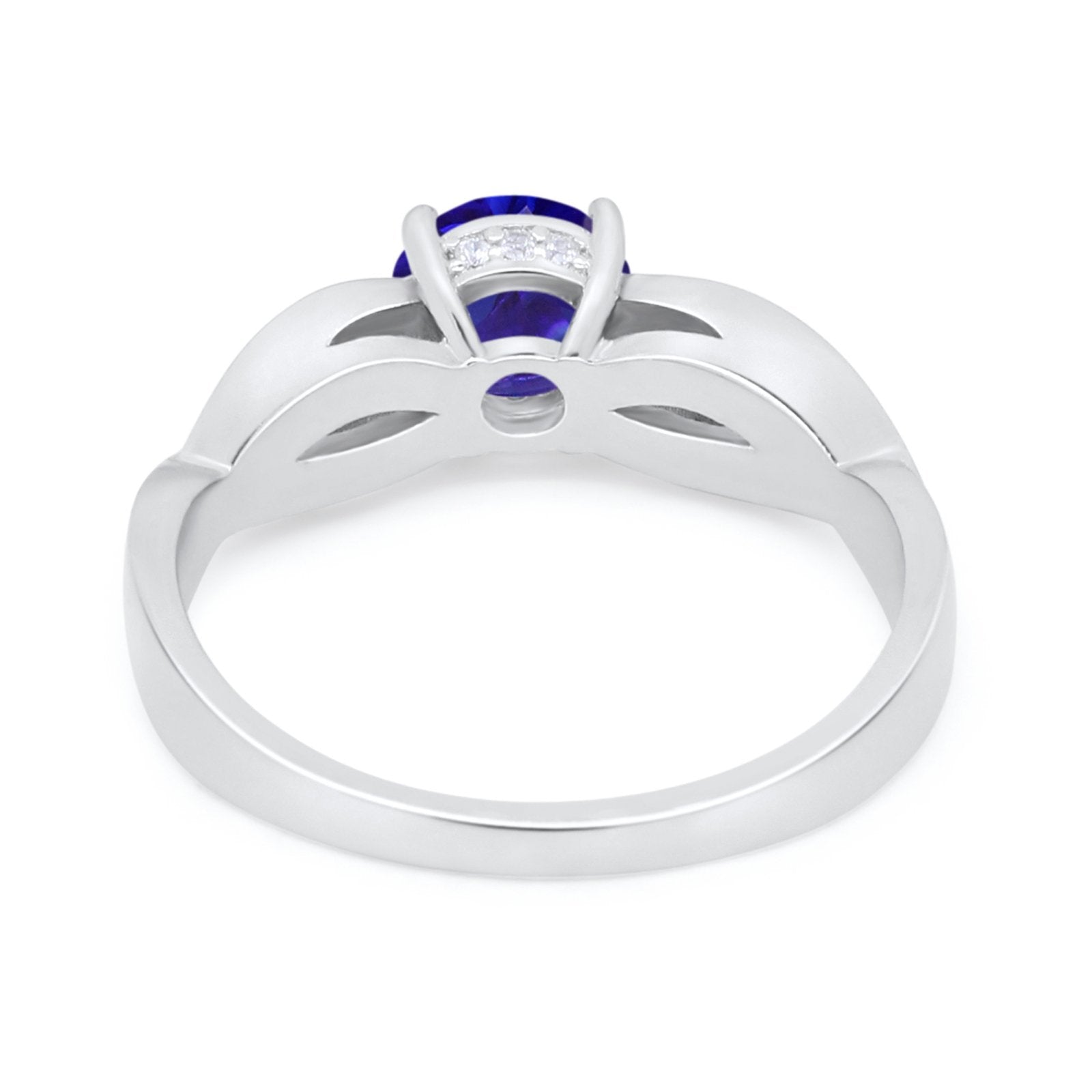 Infinity Shank Engagement Ring Simulated Blue Sapphire CZ 925 Sterling Silver