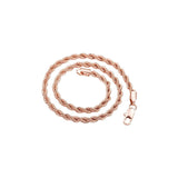 9MM Rope Chain Rose Tone .925 Solid Sterling Silver Sizes 26" Inch