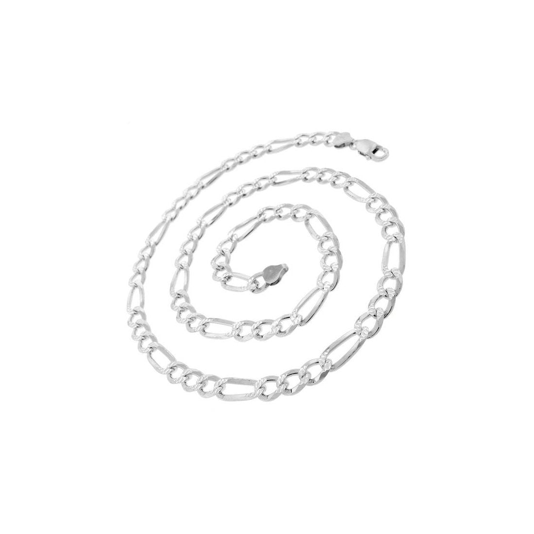 4MM 100 Pave Figaro Chain .925 Solid Sterling Silver Available In 8"-30" Inches