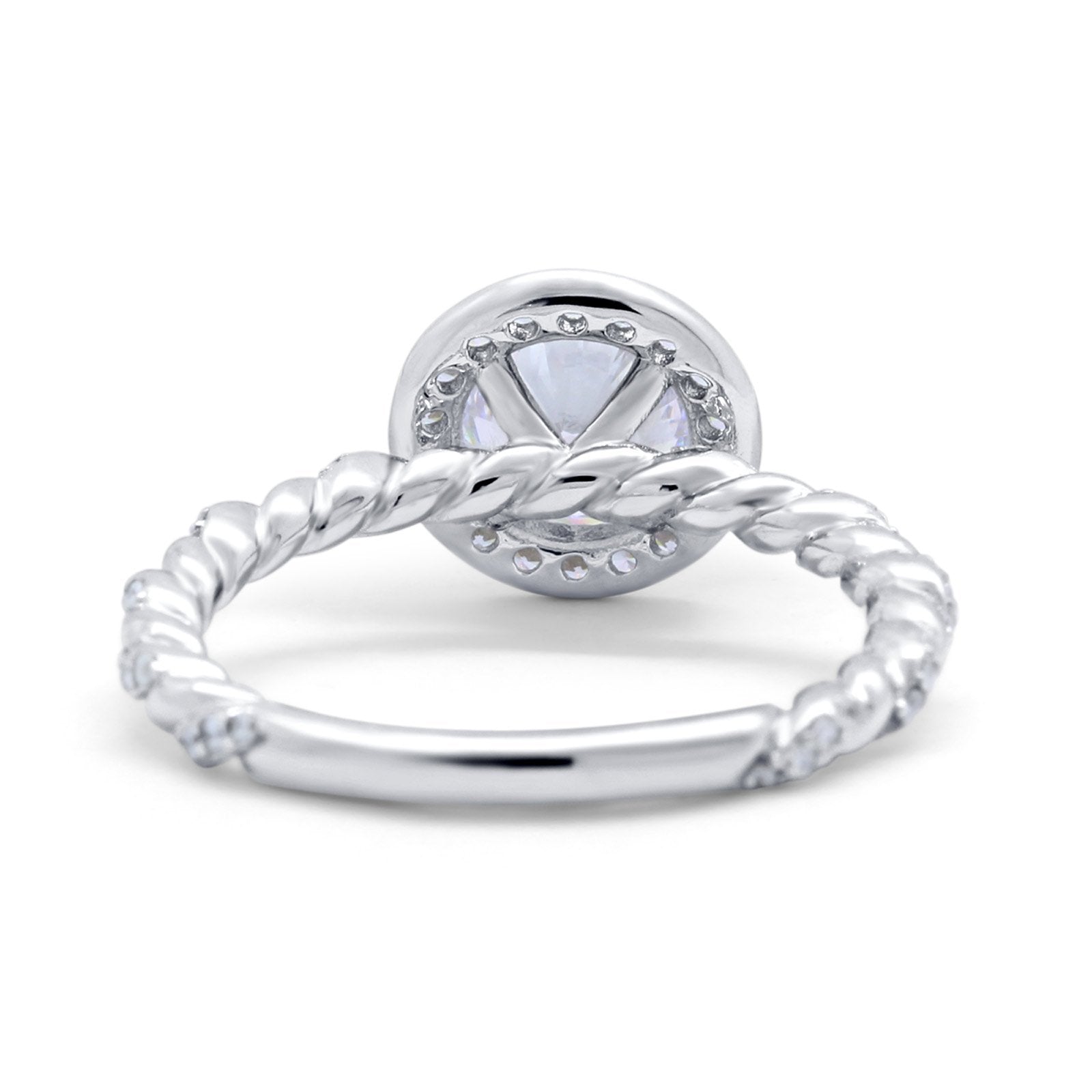 Halo Twisted Wedding Ring Simulated Cubic Zircnoia 925 Sterling Silver