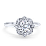 Floral Vintage Style Wedding Ring Simulated Cubic Zirconia 925 Sterling Silver
