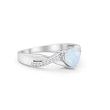 Accent Wedding Ring Heart Shape Lab Created White Opal 925 Sterling Silver