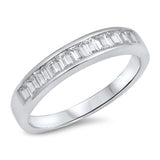 Half Eternity Simulated Cubic Zirconia Baguette Band Ring 925 Sterling Silver