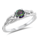 Celtic Trinity Wedding Promise Ring Simulated Rainbow CZ 925 Sterling Silver