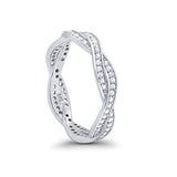 Crisscross Braided Weave Design Band Ring Round Eternity Simulated CZ 925 Sterling Silver