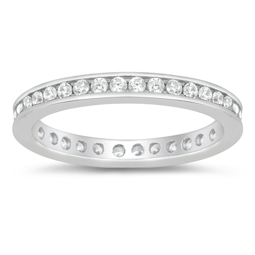 Eternity Style Band Ring Round Simulated Cubic Zirconia 925 Sterling Silver