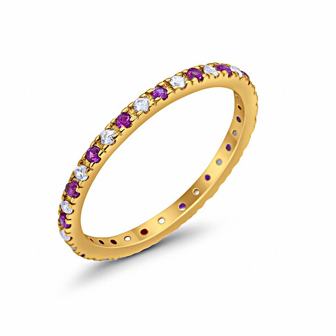 Full Eternity Wedding Ring Yellow Tone, Simulated Ruby CZ 925 Sterling Silver