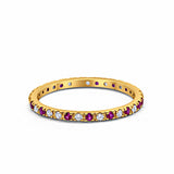 Full Eternity Wedding Ring Yellow Tone, Simulated Ruby CZ 925 Sterling Silver