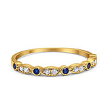 Half Eternity Wedding Band Round Yellow Tone, Simulated Blue Sapphire CZ 925 Sterling Silver