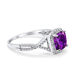 Halo Infinity Shank Engagement Ring Simulated Amethyst CZ 925 Sterling Silver