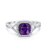 Halo Infinity Shank Engagement Ring Simulated Amethyst CZ 925 Sterling Silver