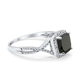 Halo Infinity Shank Engagement Ring Cushion Round Simulated Black CZ 925 Sterling Silver