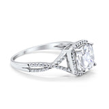 Halo Infinity Shank Engagement Ring Cushion Round Simulated CZ 925 Sterling Silver