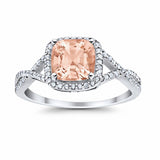 Halo Infinity Shank Engagement Ring Cushion Round Simulated Morganite CZ 925 Sterling Silver