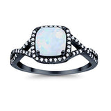 Halo Infinity Shank Engagement Ring Black Tone, Lab Created White Opal 925 Sterling Silver