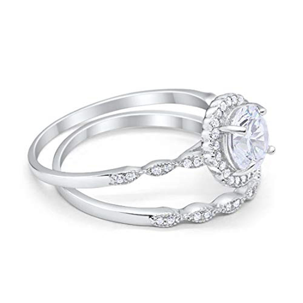Two Piece Engagement Ring Round Simulated CZ 925 Sterling Silver