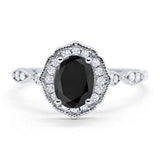 Antique Style Oval Engagement Ring Simulated Black CZ 925 Sterling Silver