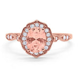 Antique Style Oval Engagement Ring Rose Tone, Simulated Morganite CZ 925 Sterling Silver