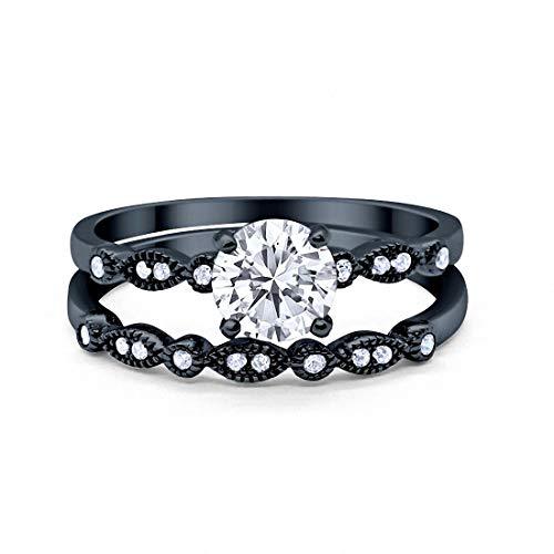 Art Deco Engagement Piece Ring Black Tone, Simulated CZ 925 Sterling Silver