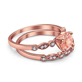 Art Deco Engagement Piece Ring Rose Tone, Simulated Morganite CZ 925 Sterling Silver