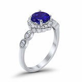 Halo Floral Art Deco Wedding Ring Simulated Blue Sapphire CZ 925 Sterling Silver