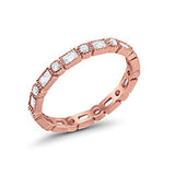 Full Eternity Wedding Band Rose Tone, Simulated Cubic Zirconia 925 Sterling Silver