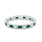 Full Eternity Wedding Band Simulated Green Emerald CZ 925 Sterling Silver