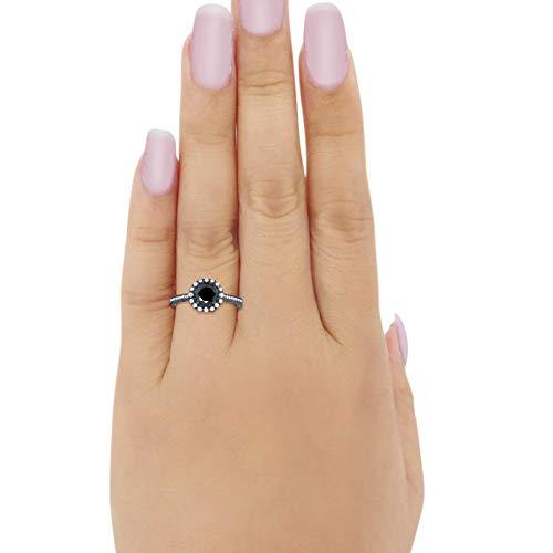 Filigree Halo Engagement Bridal Ring Round Black Tone, Simulated Black CZ 925 Sterling Silver