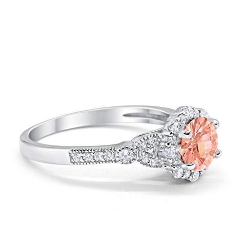 Floral Art Deco Engagement Ring Simulated Morganite CZ 925 Sterling Silver
