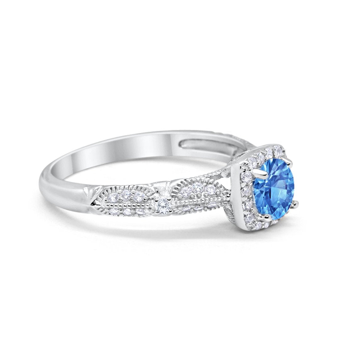 Halo Engagement Bridal Ring Simulated Blue Topaz CZ 925 Sterling Silver