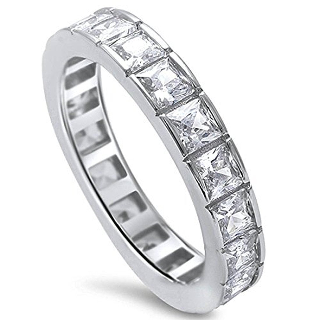Full Eternity Stackable Band Ring Princess Cut Simulated CZ 925 Sterling Silver