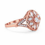 Art Deco Ring Marquise Filigree Rose Tone, Simulated CZ 925 Sterling Silver