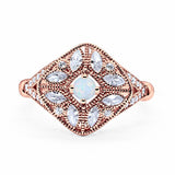 Art Deco Ring Marquise Filigree Rose Tone, Lab Created White Opal 925 Sterling Silver