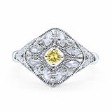 Art Deco Ring Marquise Filigree Simulated Yellow CZ 925 Sterling Silver