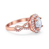 Art Deco Halo Wedding Ring Oval Rose Tone, Simulated Cubic Zirconia 925 Sterling Silver