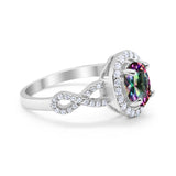 Infinity Wedding Bridal Ring Oval Simulated Rainbow CZ Solid 925 Sterling Silver