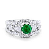 Three Piece Bridal Wedding Promise Ring Simulated Green Emerald CZ 925 Sterling Silver