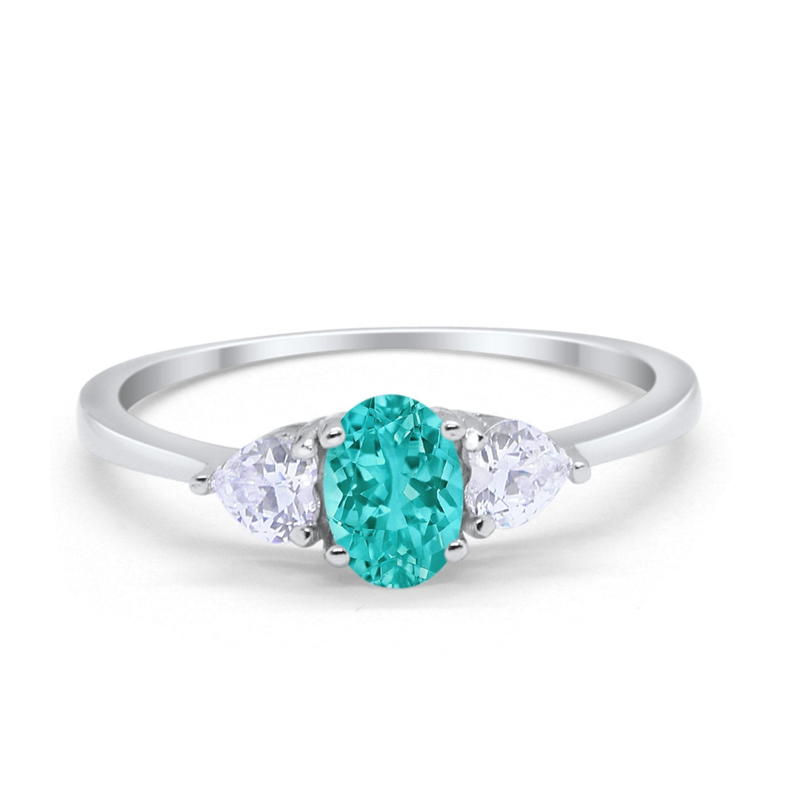Fashion Promise Ring Oval Simulated Paraiba Tourmaline CZ 925 Sterling Silver