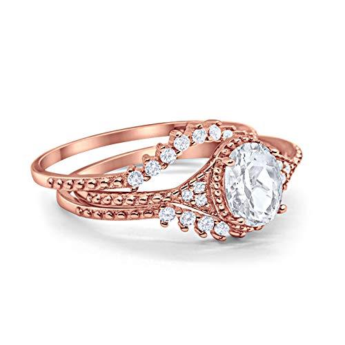 Teardrop Wedding Ring Band Piece Rose Tone, Simulated CZ 925 Sterling Silver