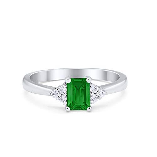 Radiant Cut Engagement Ring 925 Sterling Silver Simulated Green Emerald CZ