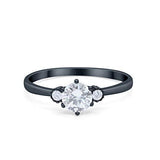 Three Stone Art Deco Engagement Ring Black Tone, Simulated CZ 925 Sterling Silver